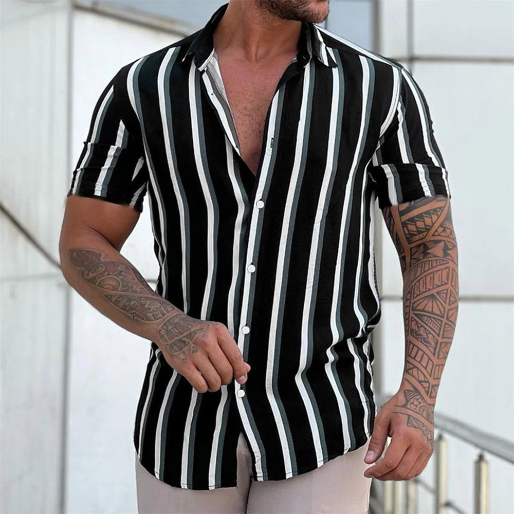 Striped Hawaiian Casual Shirt Men