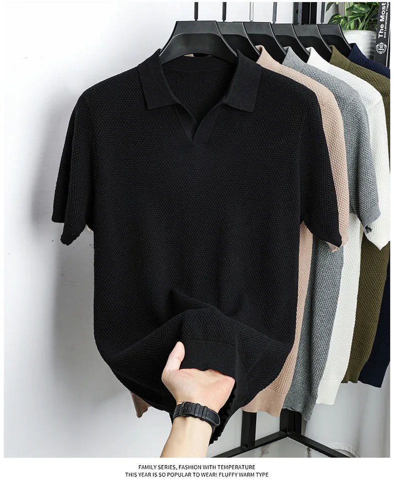 100% Cotton Short-sleeved POLO Shirt Men's Lapel Knitted T-shirt High-end Casual Bottoming Versatile Men's Short-sleeved Men's T