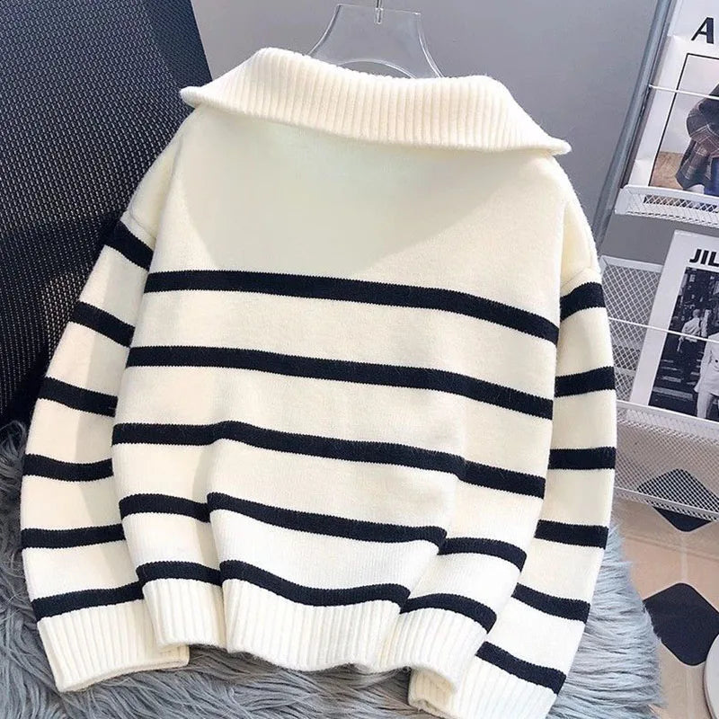 Sweater Pullover Women Spring and Autumn Underwear 2026 New Zipper Stripe Underlay Short Style Popular Premium Sweater Female