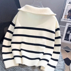 Sweater Pullover Women Spring and Autumn Underwear 2026 New Zipper Stripe Underlay Short Style Popular Premium Sweater Female