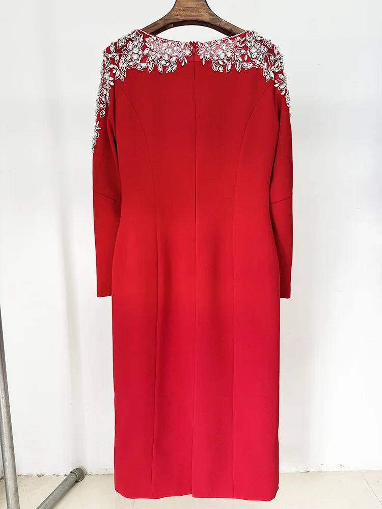 Elegant Beaded Straight Midi Dress