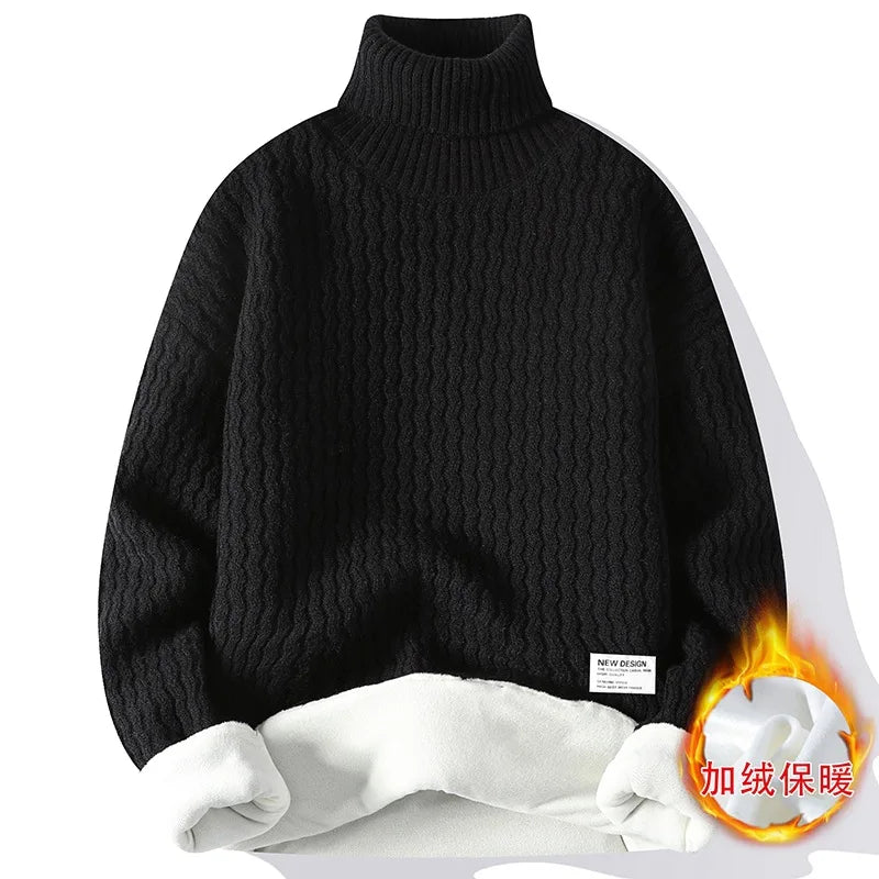 New Winter Men Fleece Warm Turtlenecks Sweaters Man Loose Casual Knitted Pullovers High Quality Male Pullovers Thicker Clothing