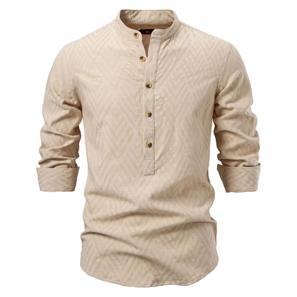 Solid Cotton Half Button Shirt