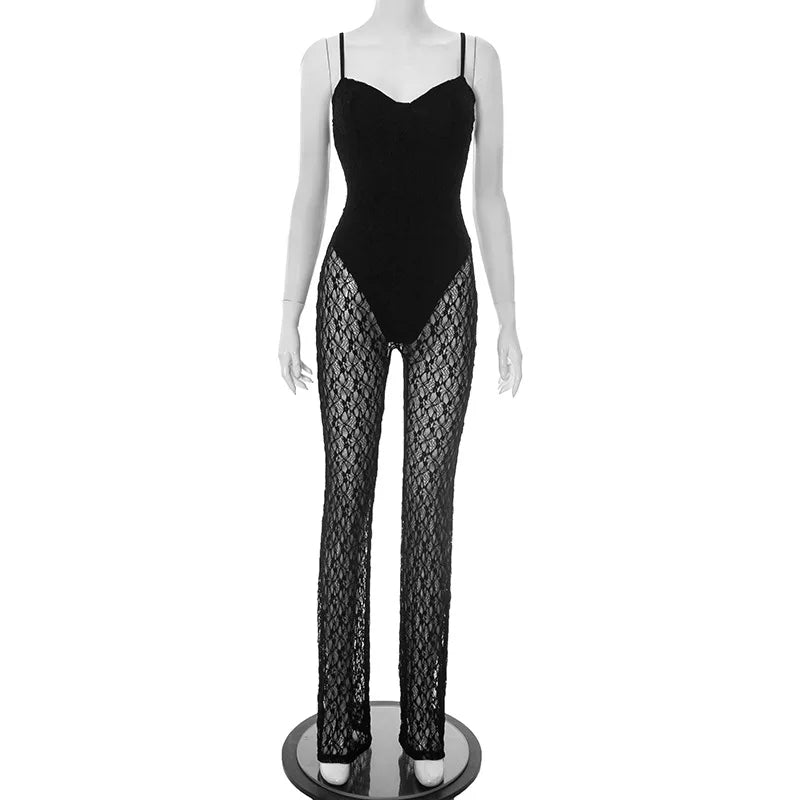 Lace Mesh Backless Summer Jumpsuit