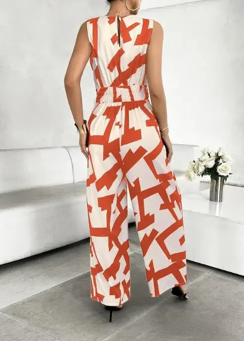 Vacation V Neck Wide Leg Jumpsuit