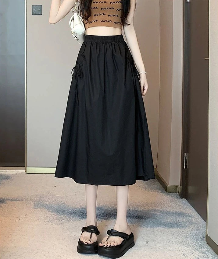 Drawstring Cargo A-Line Midi Skirt