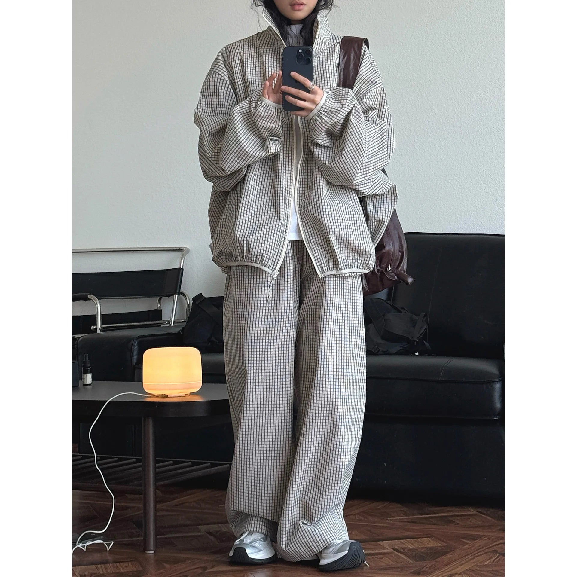 2026 Women Summer Long Pants High Waist Wide Leg 80% Cotton Plaid Pants Fashion Clothes Vintage Pants Female Trousers
