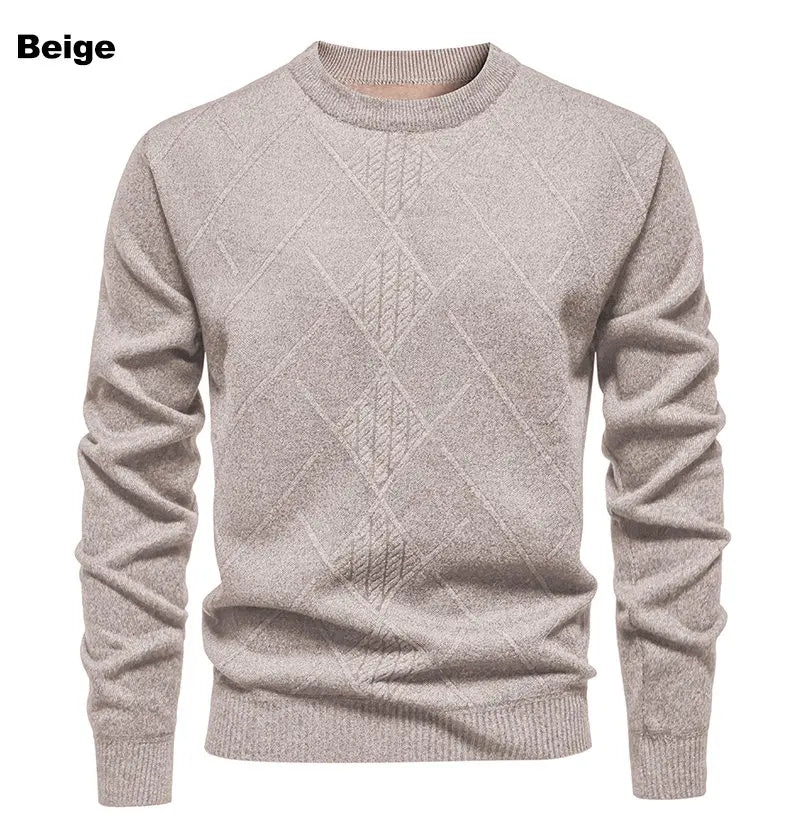 New Sweater Men Casual Knitted Pullover Solid Color Warm Regular Fit Round Neck Sweater Pullovers Mens Sweatwear