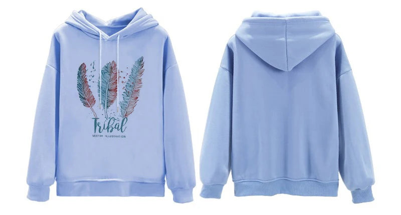 Feather Print Velvet Hooded Sweatshirt