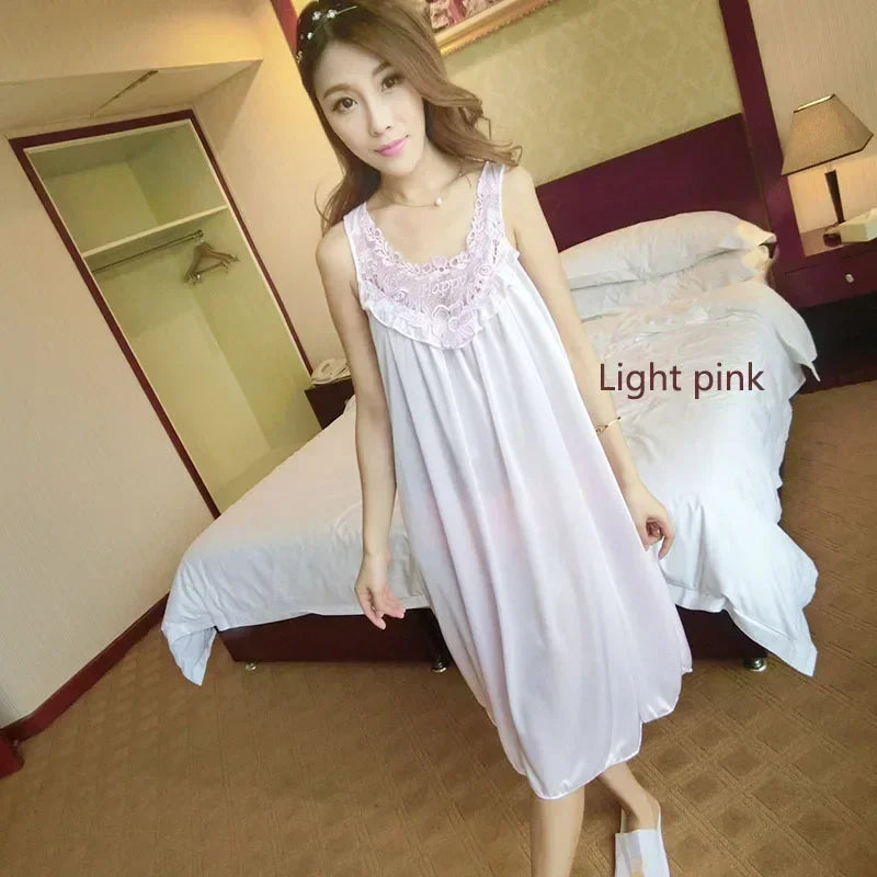 Embroidery Transparent Slip Sleepwear for Sleeping Big Size Night Dress Sexy Lingerie Nightgown Women Home Clothing