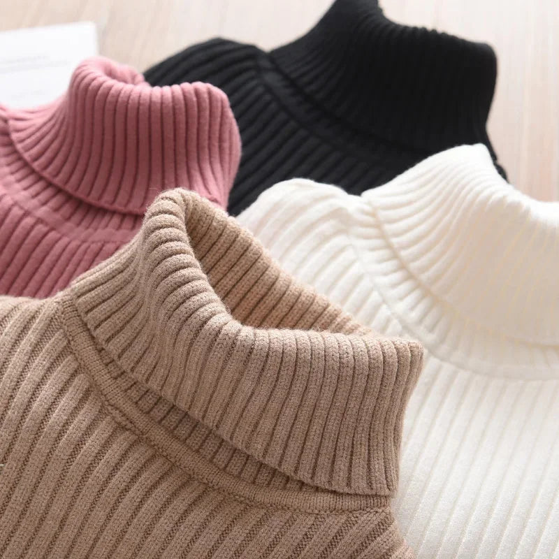 New Sweater Kids Sweaters Autumn Girls Turtleneck Sweaters 1-9Yrs Baby Boys Pullover Winter Knitted Bottoming Boys Sweaters