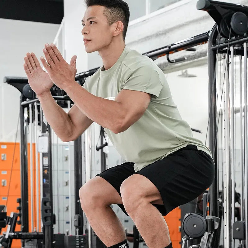 Men's Gym T Shirts Quick Dry Short Sleeve Summer Sports T-shirt Elastic Fitness Workout Tops Casual Bodybuilding Athletic Tee