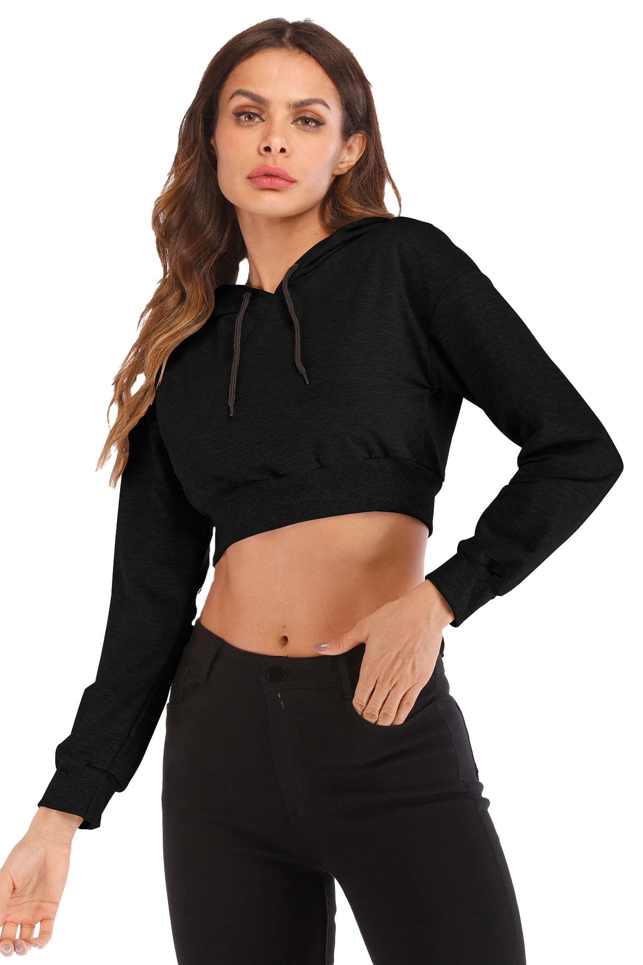 Cropped Hooded Pullover Sweatshirt Women