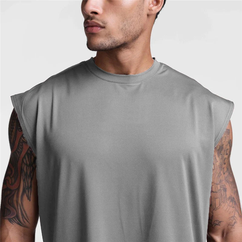 Gym Bodybuilding Tank Tops Mens Fitness Training Sleeveless Shirt Workout Muscle Vests Mesh Breathable Quick Dry Loose Singlets