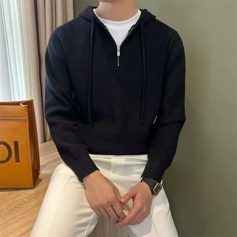 Hooded New Internet Celebrity Men's Sweater Versatile Popular Autumn Winter Solid Color Zipper Bottoming Trendy Hoodies Casual
