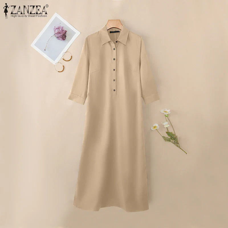 Elegant Lapel Solid Midi Dress
