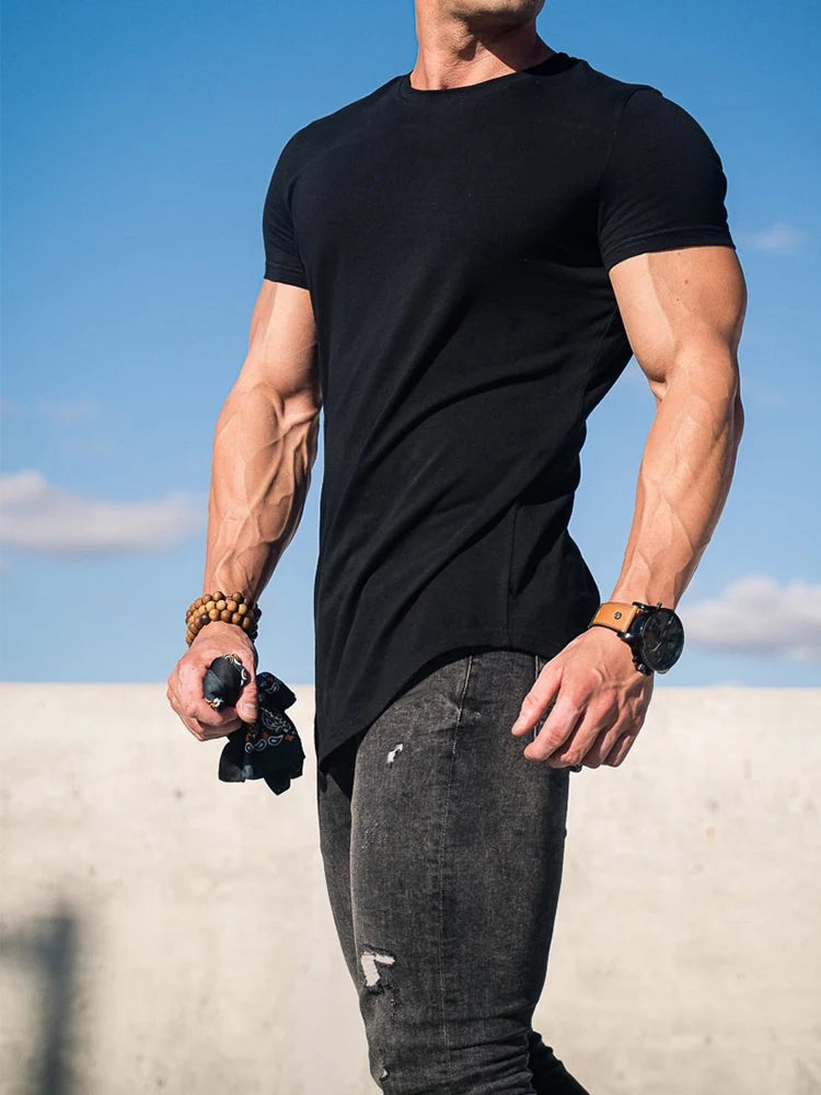 Muscle Fitness T-shirt Summer Men's T-shirts Workout short sleeve Tees Running cotton t-shirts Men Gym Sport Training Tops