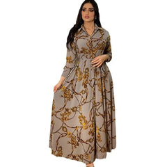 Women's Fashion  New Sexy Elegant Dress Temperament Digital Printing Long Shirt Dress Ladies Elegant Commuter Casual Dress