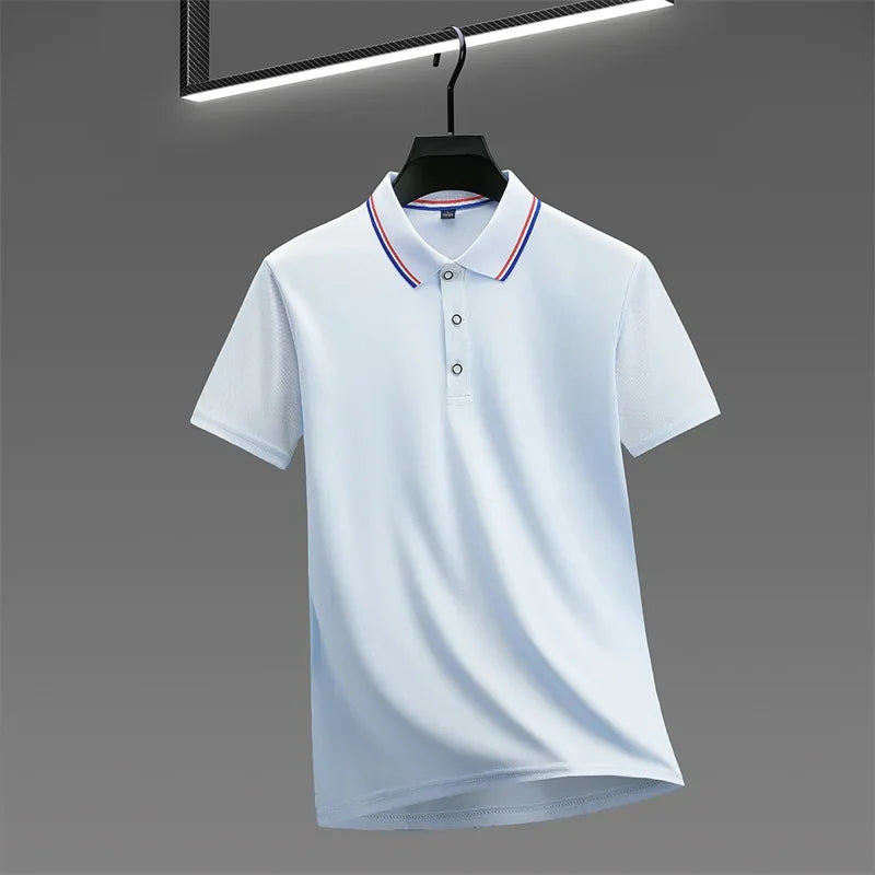 Men's Casual Solid Color Short Sleeve Polo Shirt 2025 Summer Fashionable Comfortable Versatile Top for Men