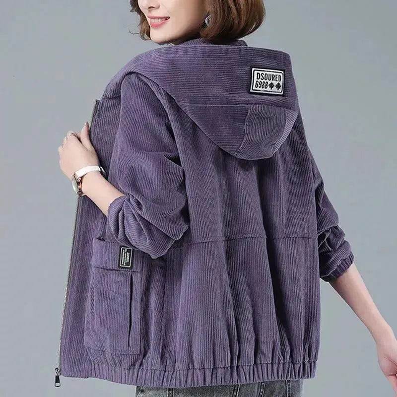 Corduroy Hooded Loose Jacket
