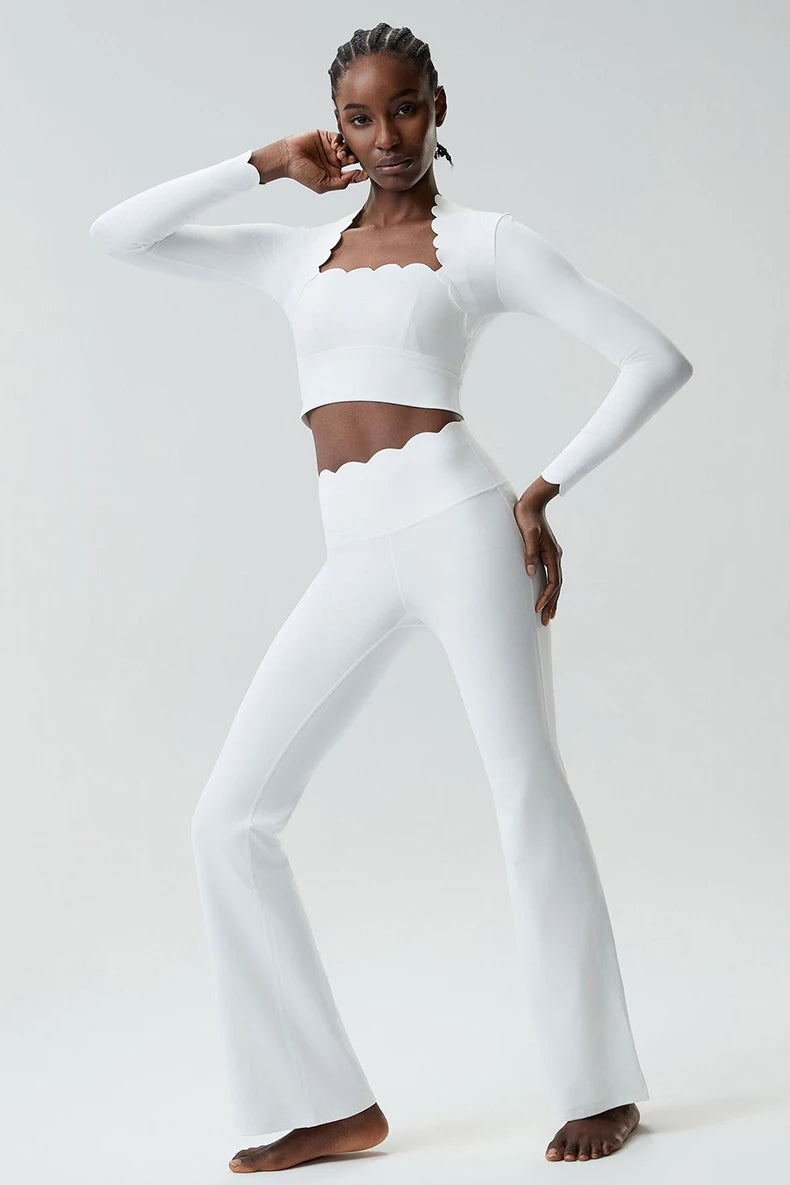 Women Two Pieces Fitness Yoga Set Solid Color Long Sleeve Gym Sportswear Breathable Quick Dry Workout Clothes Female Suit
