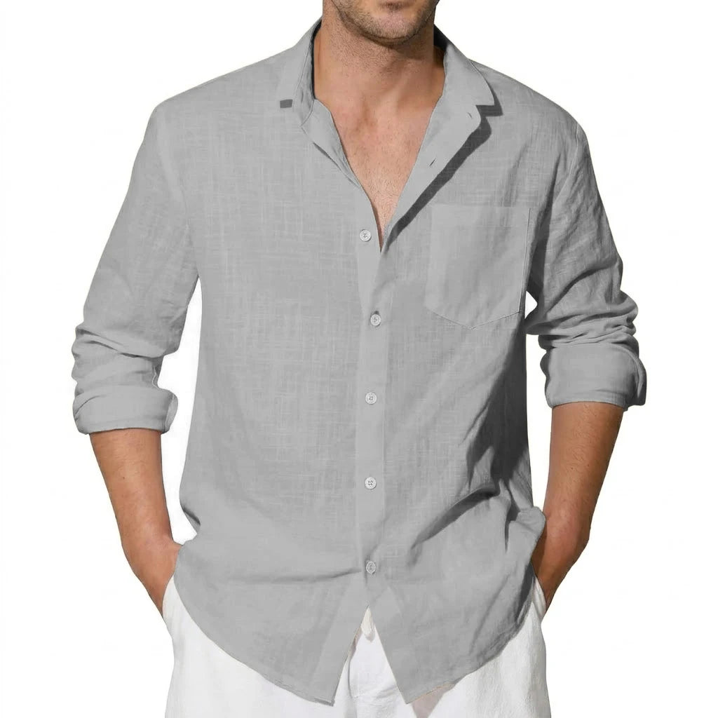 Men's Long Sleeve Cotton Shirts Luxury Linen T Shirts Breathable Elegant TShirts Men's Shirts for Men Hawaiian Tshirt Lapel Tee