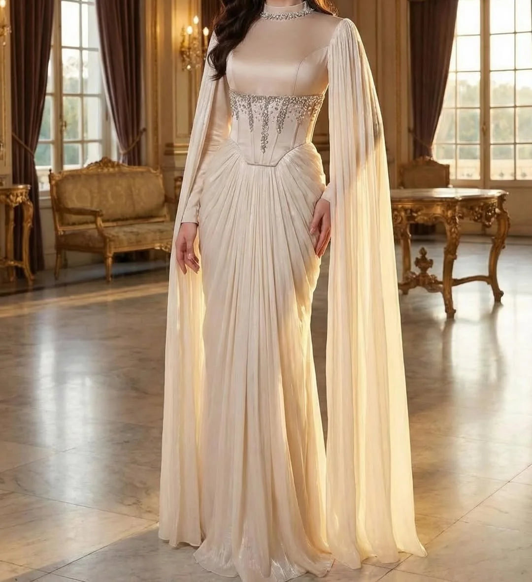 Aenyrst Elegant Party Dresses Formal Occasion Prom Gowns A-Line Floor-Length Beads Customized فساتين طويلة بأكما