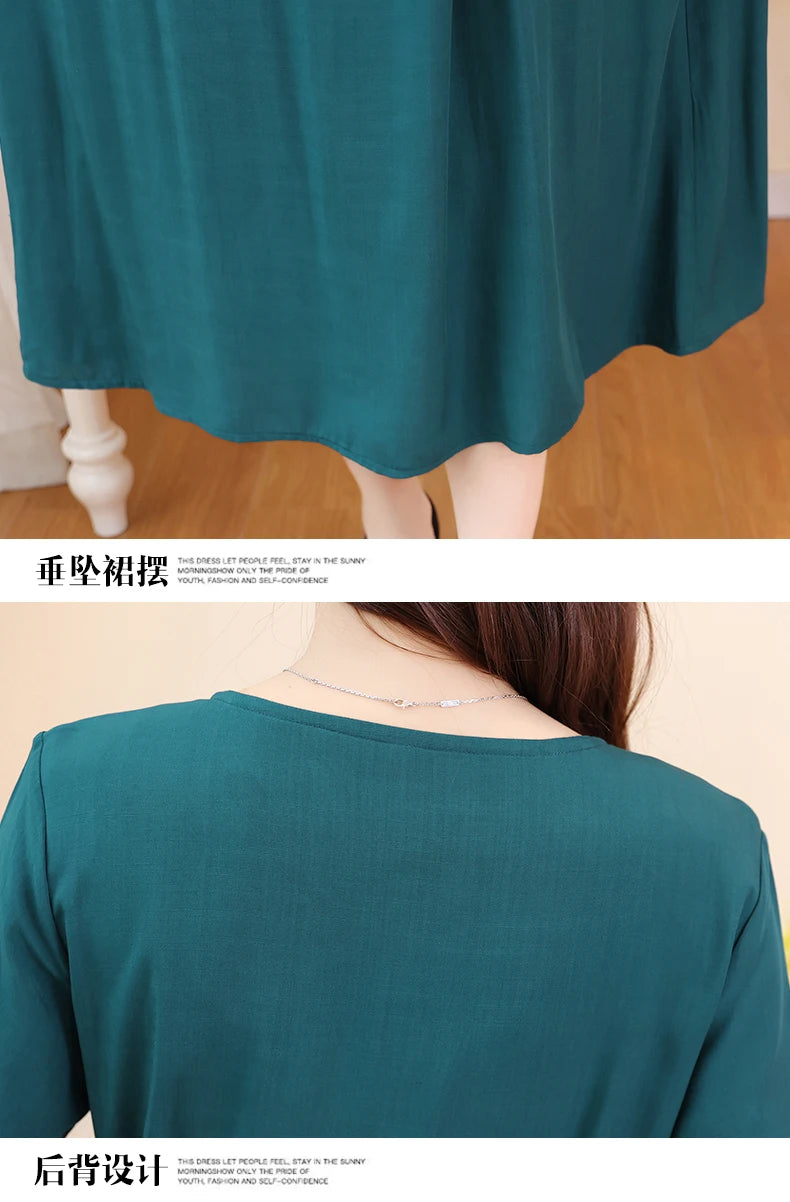 New Fashion Summer Dresses For Women 2025 Elegant Casual Short Sleeve Midi Dress Soild Colour Women Clothing