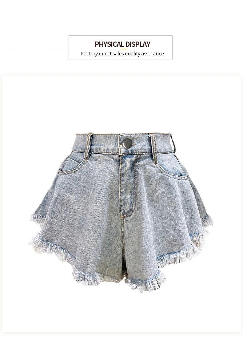 Women Denim Shorts Jeans Summer Beach Clothing Feminino Wide Leg Loose Short Femme Pantalones Cortos Ropa Mujer Fashion Clothes
