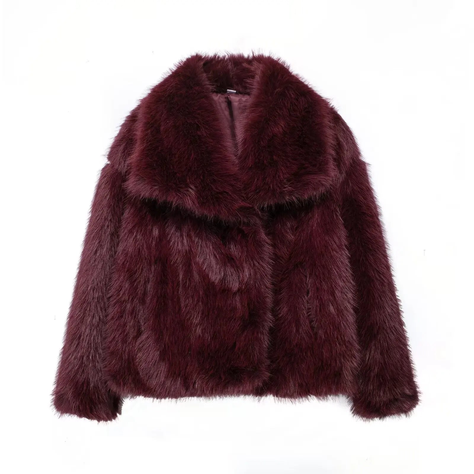 HH 2024 Women 's Vintage Soild Faux Fur Coat Turn-down Collar Long Sleeve Warm Plush Wool Coats Lady Winter Autumn Outwear
