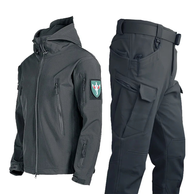 Oulylan SoftShell Tactical Waterproof Jacket Fishing Hiking Camping Climbing Jacket HoodedWinter Autumn Tracksuits Set Men