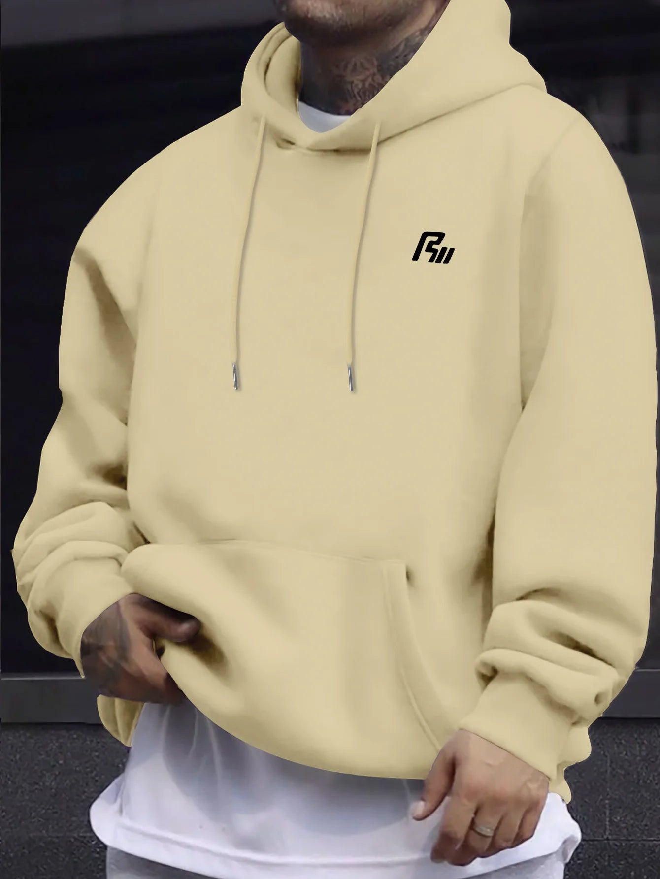 Men Women Hooded Sweatshirt. Simple Tiny Graphic On Chest, Oversized Long Sleeve Pullover Hoodie Basic Daily Casual Street Top