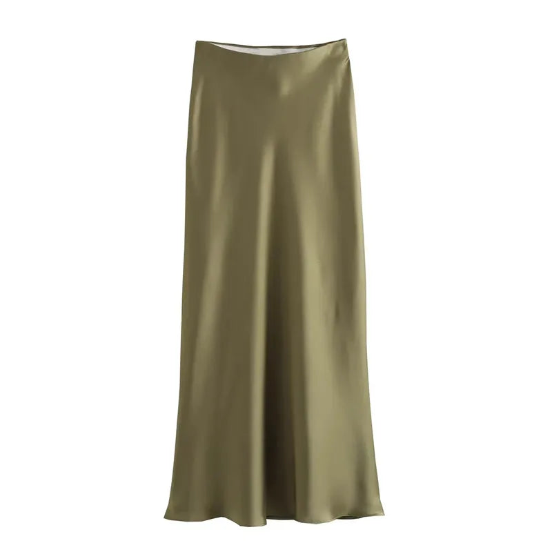 Elegant Satin Office Midi Skirt