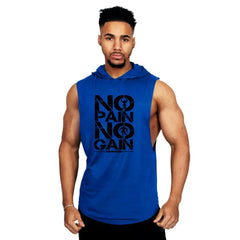 Men’s Fitness Workout Sportswear Tops Bodybuilding Hooded Tank Top Cotton Printed Sleeveless T-shirts Casual Hip Hop Undershirt