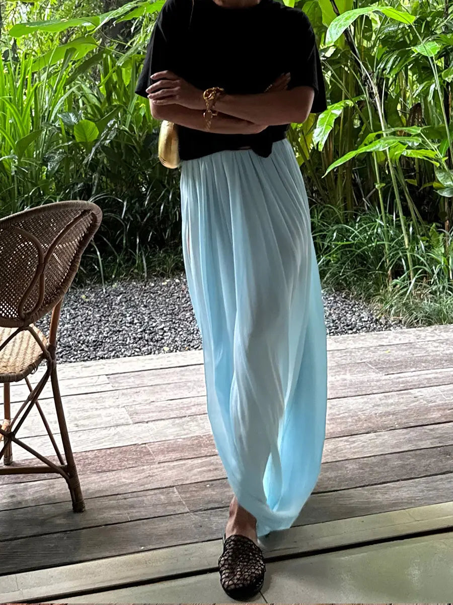 Irregular Skirt for Women Spring Summer New Elegant Street Style Skirt Women's Fashion Loose Ruched Draped Side Split Maxi Skirt