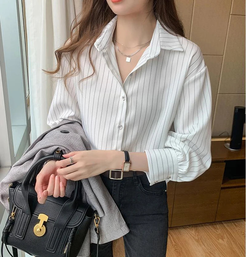 Vintage Striped Loose Shirt Women