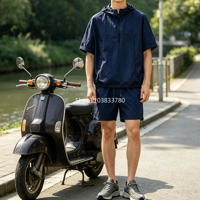 Men's Two-piece Sportswear Short Sleeved T-shirt and Pants Set Running and Fitness Sportswear Male Summer Men Tracksuit Oversize