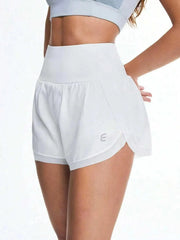 Women's Shorts, Faux Two-Piece High-Waisted Fitness Shorts with Pockets, Casual Home Pants, Suitable for Everyday Outings