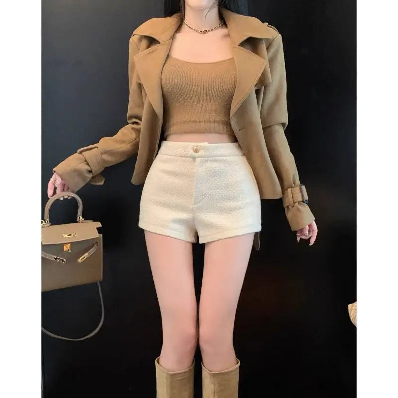 High Waist A Line Wool Shorts
