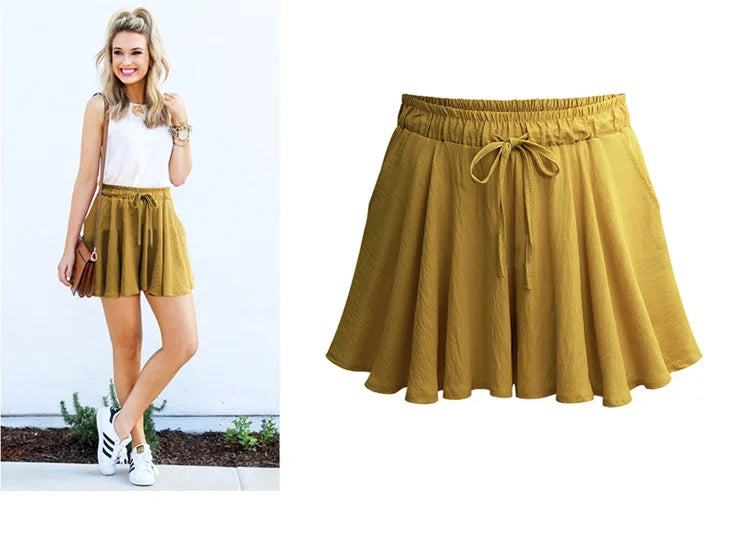 Women Shorts Summer Chiffon Casual Shorts Female Wide Leg Elastic High Waist Shorts Wide Leg  Womens Shorts Summer