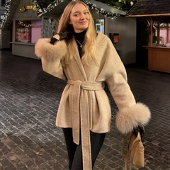 Fox Fur Woolen Coats Women's Short Coat Office Lady Removable Elegant Double-sided Wool Overcoat 2025 New Cardigan Jacket
