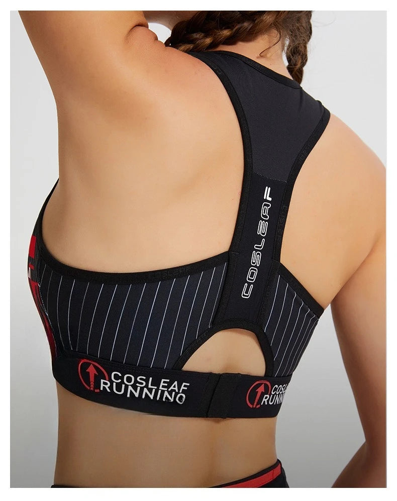 Black Stripe Sports Bras Women Racerback Sleeveless Elastic Waistband Shockproof Quick Dry Stretch Training Camisole Sportswear