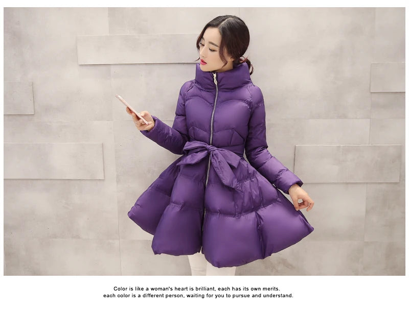 2023 New Fashion Winter Coats Women Warm Outerwea Cotton Padded Jackets Womens Clothing Belt Zipper Parkas Femme A-word Jacket