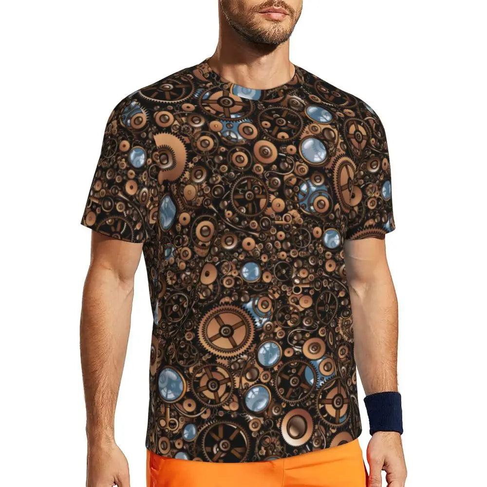 Gym T Shirt For Men Steampunk Design T-Shirts Fashion Wonderful Clockwork Vintage Summer Tees O Neck Streetwear Design Tops