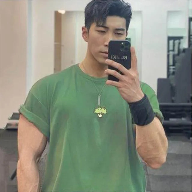 High Qualit gyms T shirt Men Bodybuilding print loose T-shirt Workout Fitness Tees Men Clothing cotton Short Sleeve Sports Shirt