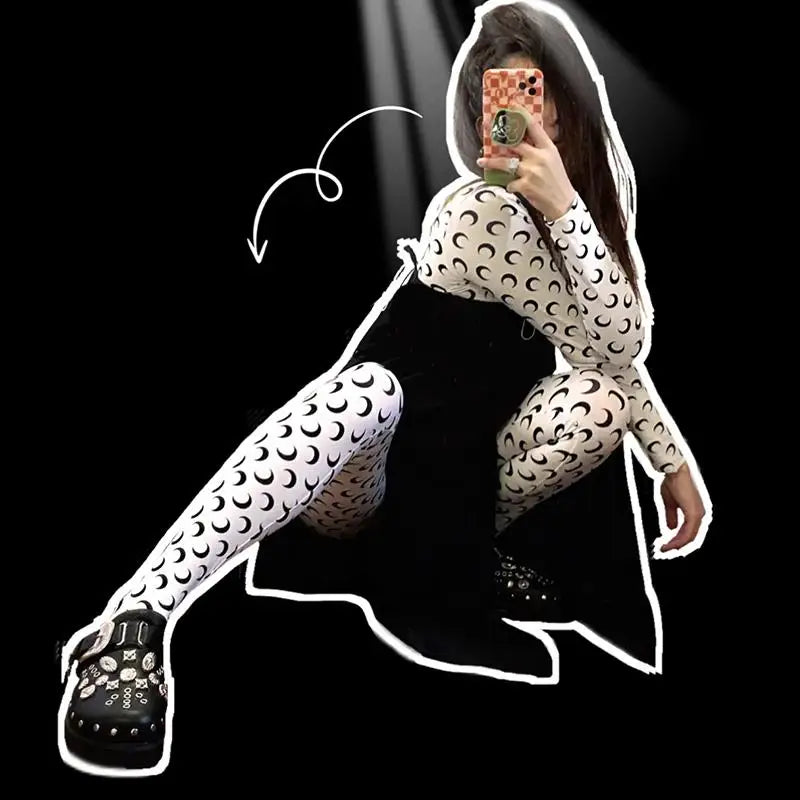 Women Jumpsuit Y2K Streetwear Moon Print Jumpsuit Elastic Long Sleeve Round Neck Autumn Sexy Fashion Bodysuit