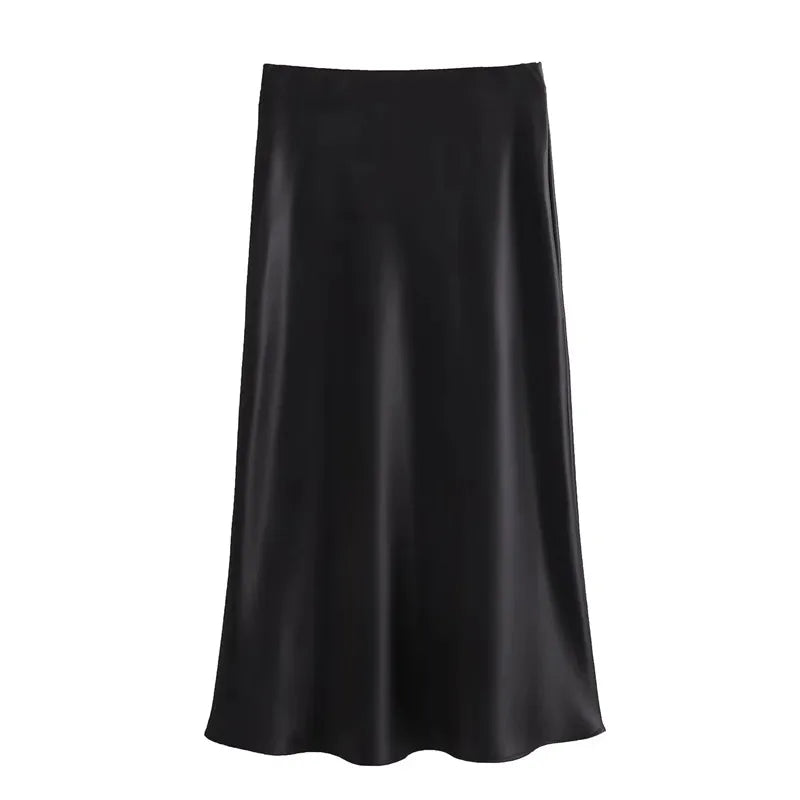 Elegant Satin Office Midi Skirt