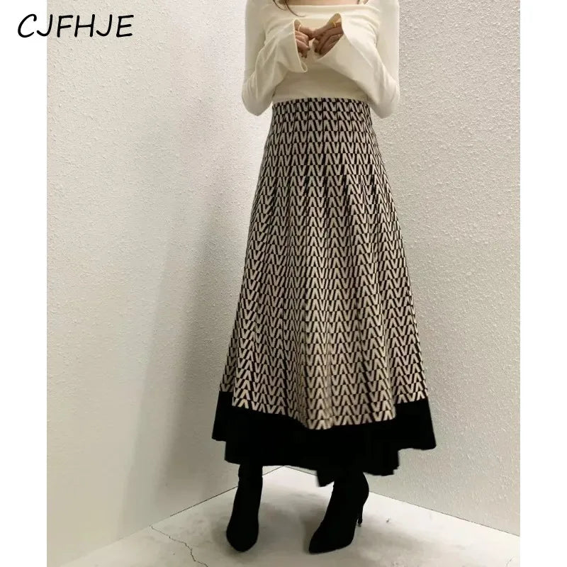 Retro Knitted Pleated Midi Skirt