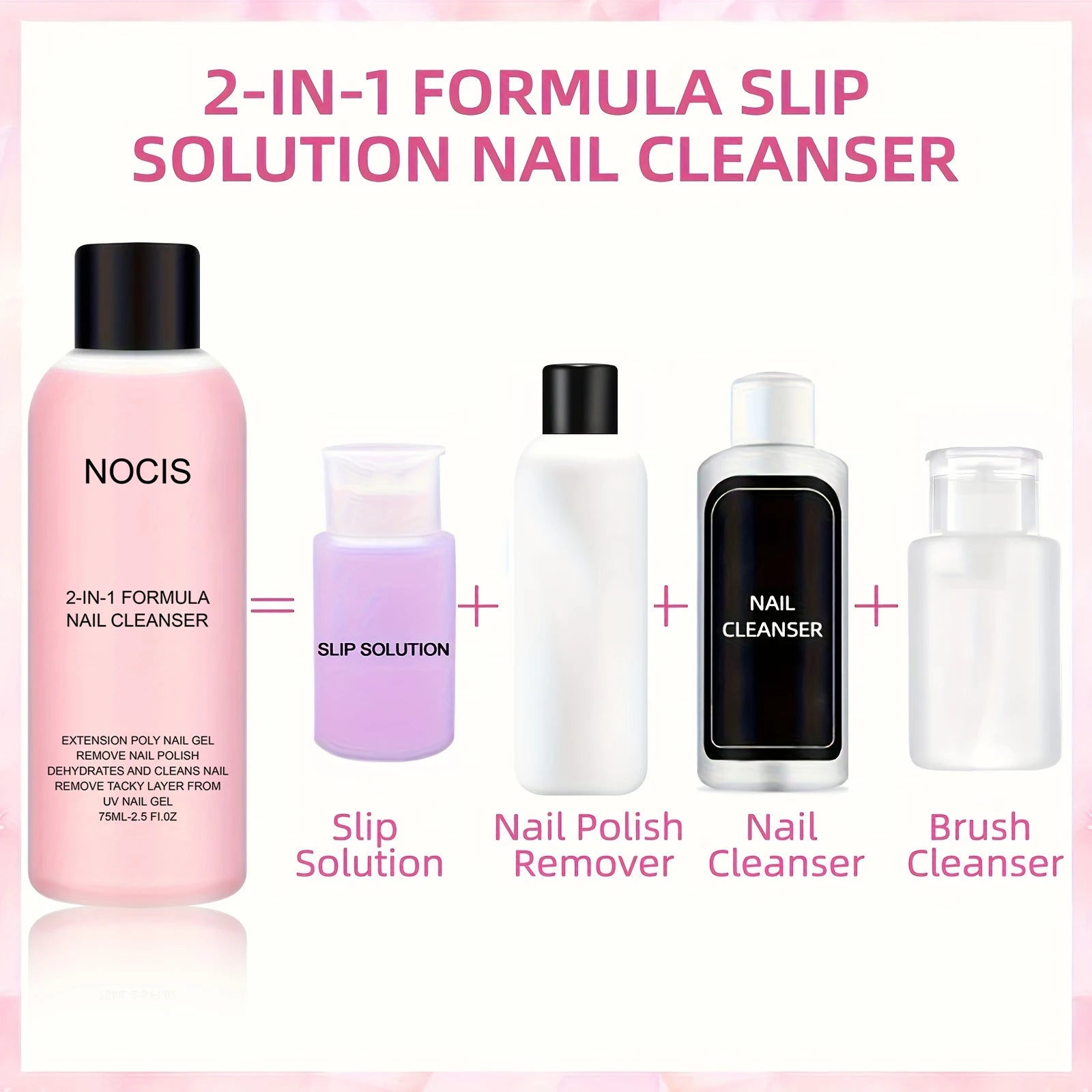 2in 1 Gel Cleanser for Nails & Polish Remover, Professional Slip Solution for Poly Gel Nails for & LED Gel, Anti-Stick Formula,