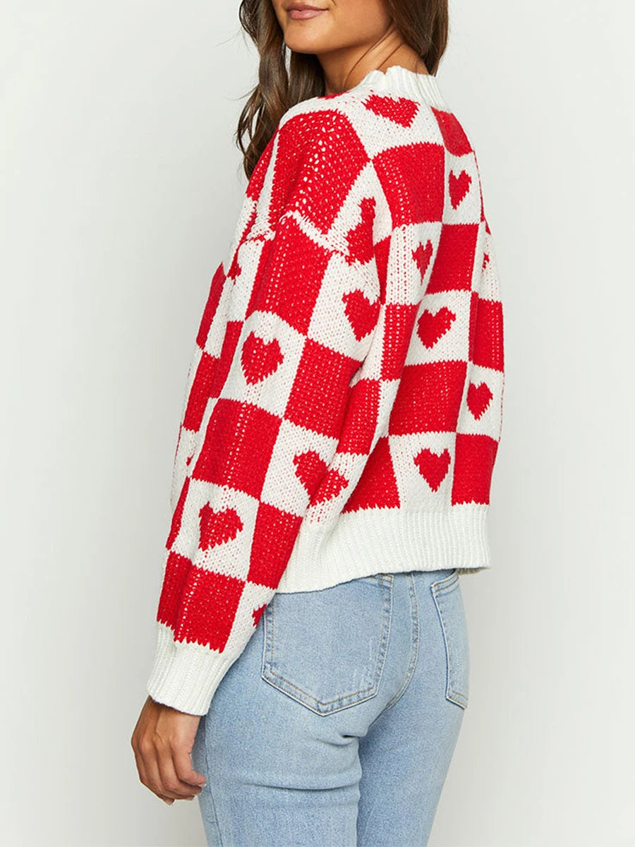 Checker Heart Knit Pullover